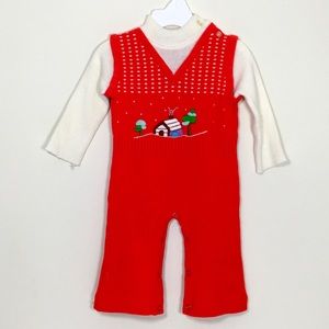 VINTAGE Christmas Sweater Romper with Log Cabin Winter Size 6m